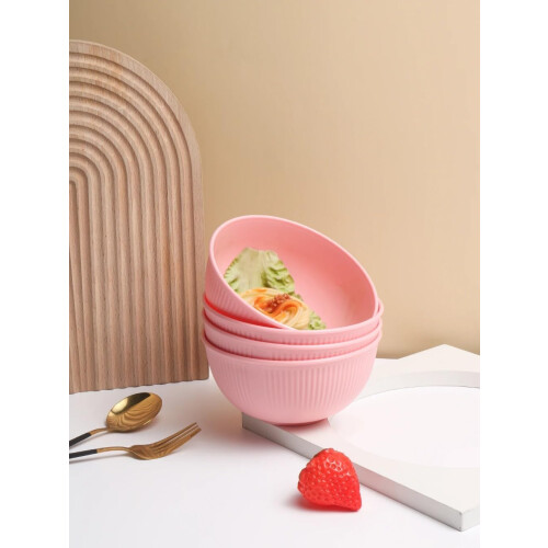 8 Pack Pink Plastic Rice Bowls Set – Reusable Unbreakable Stackable Bowls for Camping and Home Use 2