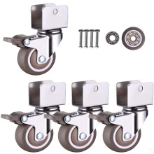 1.25 Inch Rubber Swivel Caster Wheels with Brakes, U Type Bracket for Cribs Furniture, Silent 360 Rolling Set of 4