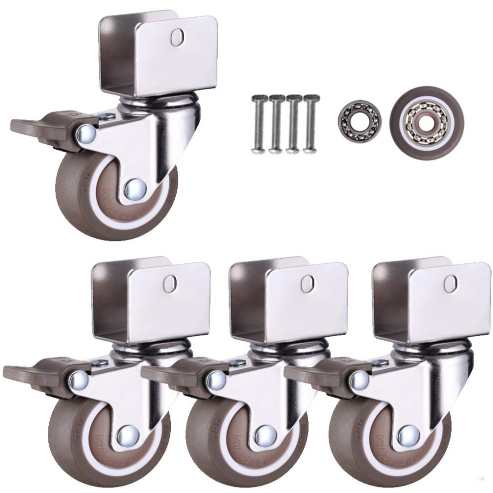 1.25 Inch Rubber Swivel Caster Wheels With Brakes, U Type Bracket For Cribs Furniture, Silent 360 Rolling Set Of 4 9771547912491