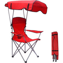 Folding Canopy Chair with Adjustable Sun Shade, Lightweight Outdoor Camping Chair Red