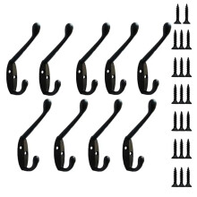 9 Pack Heavy Duty Wall Coat Hooks Black Dual Prong Metal Hanger for Hats Bags Entryway