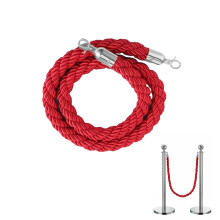 Red Stanchion Rope 2ft with Silver Hooks, Durable Braided Nylon Crowd Control Rope for Movie Theater Decor