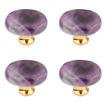 4Pcs Purple Jade Cabinet Knobs and Natural Stone Drawer Pulls, Elegant Jade Design for Wardrobe Dresser
