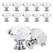 Crystal Cabinet Knobs 10 Pack Diamond Design Glass Drawer Pulls with Durable Zinc Alloy Base Transparent
