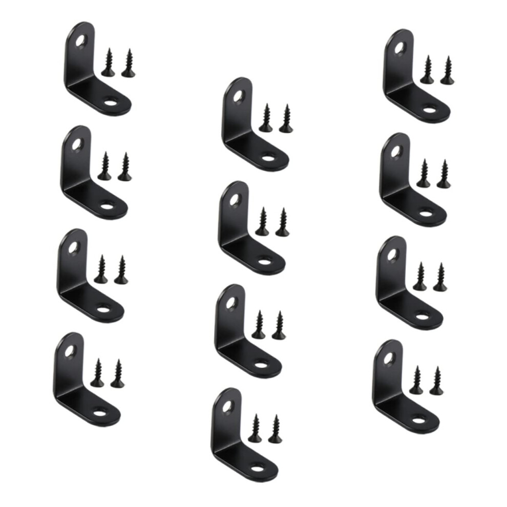 Black Stainless Steel Corner Brackets 12Pcs Heavy Duty L Shaped 90 Shelf Support Braces With Screws 9330225390169