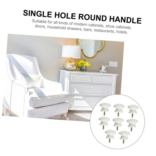 8pcs White Round Cabinet Knobs Set, Modern Drawer Pulls, Easy Installation for Wardrobe and Closet 1