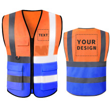 2 Pack Visibility Safety Vest Class 2 ANSI Reflective Work Vest with Custom and 5 Pockets Orange Blue