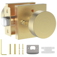 Gold Privacy Door Knob Interior Handle with Lock, Reversible Square Design for Bathroom and Bedroom