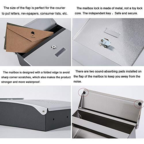 Large Capacity Wall Mounted Mailbox, Lockable Rustproof Steel Post Box for Home and Outdoor Use 2