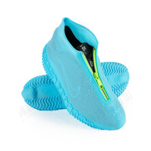 Zbyoujer Waterproof Schoenhoezen, Siliconen Overschoenen met Rits, Antislip Galoshes voor Mannen en Vrouwen (M (Dames 5.5-7.5, Heren 5-6.5), Blauw)