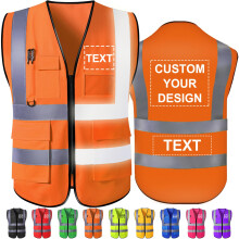 Visibility Reflective Safety Vest with Pockets and Zipper, Custom  Hi Vis Vest for Construction Work
