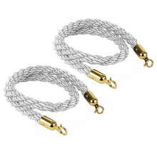 Gray Twisted Hemp Stanchion Rope Set of 2 with Gold Hooks, Elegant Crowd Control for VIP Events 6ft