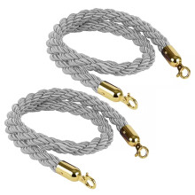 Dark Gray VIP Stanchion Rope Set 2 Pack, Twisted Braided Hemp Crowd Control Rope with Silver Hooks 8ft