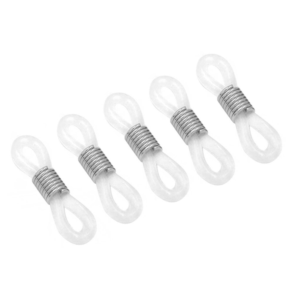White 10Pcs Adjustable Silicone Eyeglass Chain Ends With Metal Coil AntiâSlip Retainers