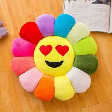 (peach heart) Colorful Sun Flower Petal Plush Toy Floor Cushion Doll Qq Expression Waist Cushion Doll Pillow