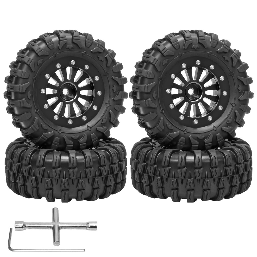 1.3 Inch Aluminum Beadlock Wheels And Tires For 1/24 Scx24 1/18 Trx4m Rc Crawler, Durable Upgrade Set (4Pcs) Black 9351714539012