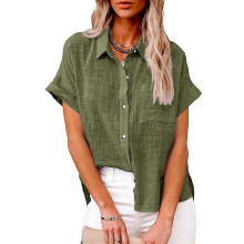 (XL, Military Green) Womens solid color casual loose shirts new summer vintage womens oversized shirts and blouses fashion elegant youth women tops