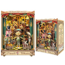 DIY Book Nook Kit for Adults Vintage Puppet Theater 3D Wooden Puzzle with Interactive Marionette Motion