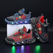 (28-Insole 17.3 cm, Blue) Boys Led Casual Sneakers Spiderman Outdoor Shoes Kids Light-up Non-slip Shoes For Spring And Autumn