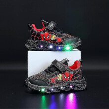(32-Insole 19.3 cm, Black) Boys Led Casual Sneakers Spiderman Outdoor Shoes Kids Light-up Non-slip Shoes For Spring And Autumn
