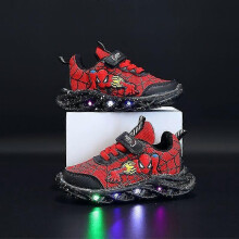 (21-Insole 13.3 cm, Red) Boys Led Casual Sneakers Spiderman Outdoor Shoes Kids Light-up Non-slip Shoes For Spring And Autumn