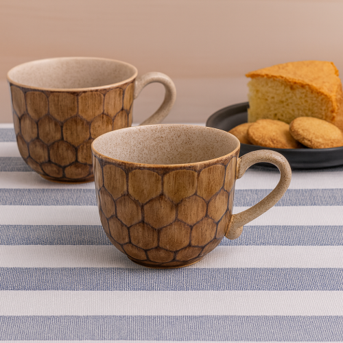 2 Brown Reactive Glaze 350ml Tea Cup Set LP74396