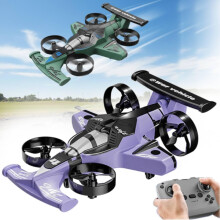 RC Flying Car and Remote Control Stunt Drone, 2 in 1 LandAir Mode 4WD Toy with 360 Flip, Purple