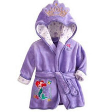 (2-3 Years, Purple) Kids Hooded Fleece Bathrobe Dressing Gown Warm Housecoat Wrap Sleepwear