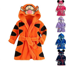 (1-2 Years, Yellow Tiger) Kids Hooded Fleece Bathrobe Dressing Gown Warm Housecoat Wrap Sleepwear
