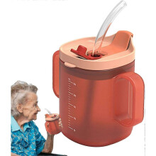 (300ml, Orange) Adult Sippy Cup for Elderly, Convalescent Feeding Cup Drinking Cup with Straw for Disabled Patient M
