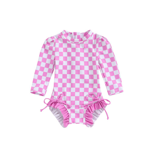 (2-3Y, Pink) Κορίτσια Μαγιό Μπικίνι με Στάμπα και Βολάν για Παραλία
