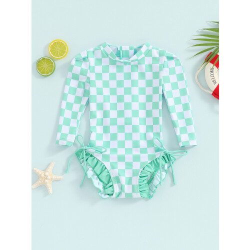 (12-18 Months, Green) Κορίτσια Μαγιό Μπικίνι με Στάμπα και Βολάν για Παραλία 1