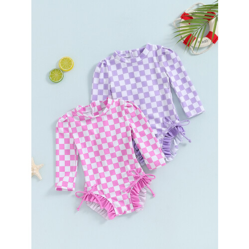 (2-3Y, Pink) Κορίτσια Μαγιό Μπικίνι με Στάμπα και Βολάν για Παραλία 2