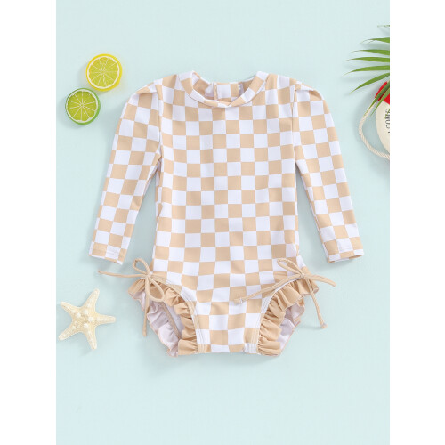 (18-24 Months, Khaki) Κορίτσια Μαγιό Μπικίνι με Στάμπα και Βολάν για Παραλία 1