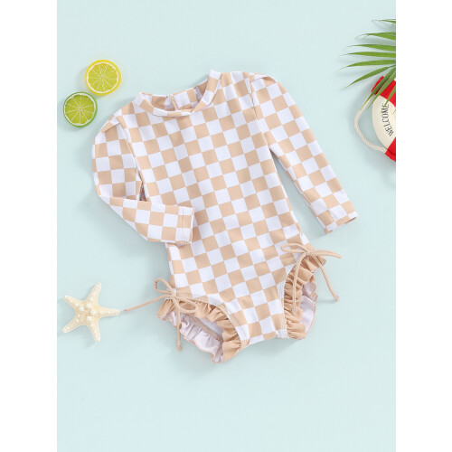 (18-24 Months, Khaki) Κορίτσια Μαγιό Μπικίνι με Στάμπα και Βολάν για Παραλία 2