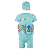 (L12.5-15kg, Light blue dinosaur) Children's Swimsuit With Buoyancy Training Baby Boy Girl Swimwear Cute Cartoon Detachable Floating O
