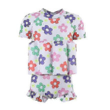 (M7.5-12.5kg, Flowers) Children's Swimsuit With Buoyancy Training Baby Boy Girl Swimwear Cute Cartoon Detachable Floating O