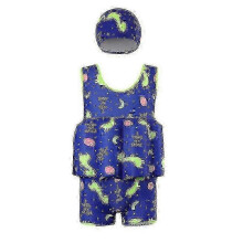 (XXL20-30kg, Dark blue dinosaur) Children's Swimsuit With Buoyancy Training Baby Boy Girl Swimwear Cute Cartoon Detachable Floating O