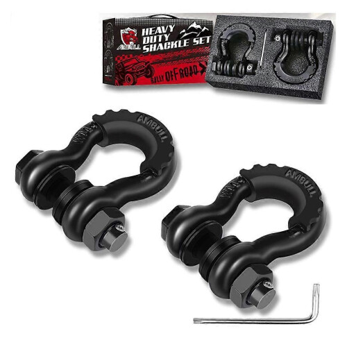(Black) Anti-Rust 3/4" D-Ring Bow Shackle Isolator Unbreakable for Off-road Vehicles 1