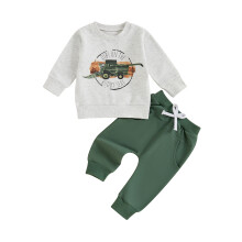 (2-3 Years, Gray) Ensemble automnal 2 pièces garçon : sweat-shirt tracteur et pantalon élastique avec poches.