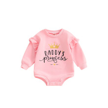 (3-6 Months, Pink) Combinaison-sweat bébé fille, imprimée lettres et couronnes, volants, manches longues, idéale automne hiver.