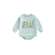 (6-12 Months, Green) Sweat-shirts, barboteuses et vêtements d'anniversaire pour bébés, imprimé lettres, manches longues, bodies automne.