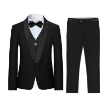 (120CM, Black) Sliktaa Boys 3Pce Business Suits Paisley Blazer Vest and Pants