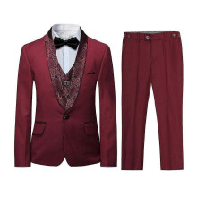 (100CM, Red) Sliktaa Boys 3Pce Business Suits Paisley Blazer Vest and Pants