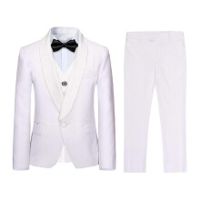 (160CM, White) Sliktaa Boys 3Pce Business Suits Paisley Blazer Vest and Pants