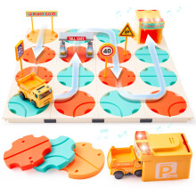 STEM Building Toy for Kids Ages 37, Montessori Logic Puzzle Road Builder Game with Motorized Action and Colorful Tracks