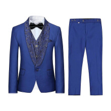 (160CM, Blue) Sliktaa Boys 3Pce Business Suits Paisley Blazer Vest and Pants