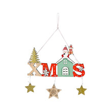 (Santa Claus) Christmas Wooden Sign Xmas Home Snow Letters Hollow Out Hanging Plaque Cartoon Santa Snowman Elk Star Pendant Door Wall Tree Decorations