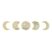 (Gold) 5pcs 3D Moon Phase Flower Wall Stickers Home Decoration Living Room Mural Decals