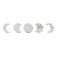 (Silver) 5pcs 3D Moon Phase Flower Wall Stickers Home Decoration Living Room Mural Decals